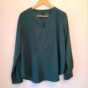 Ann Taylor Green Blouse V-Neck